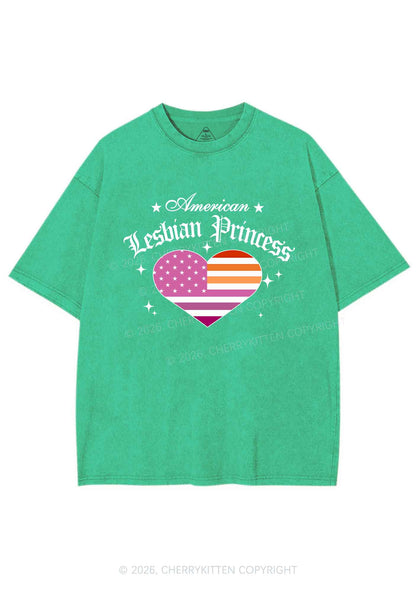 American Lesbian Princess Flag Pride Y2K Shirts Washed Tee Cherrykitten