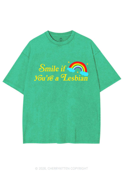 Smile If You Are Lesbian Pride Y2K Shirts Washed Tee Cherrykitten