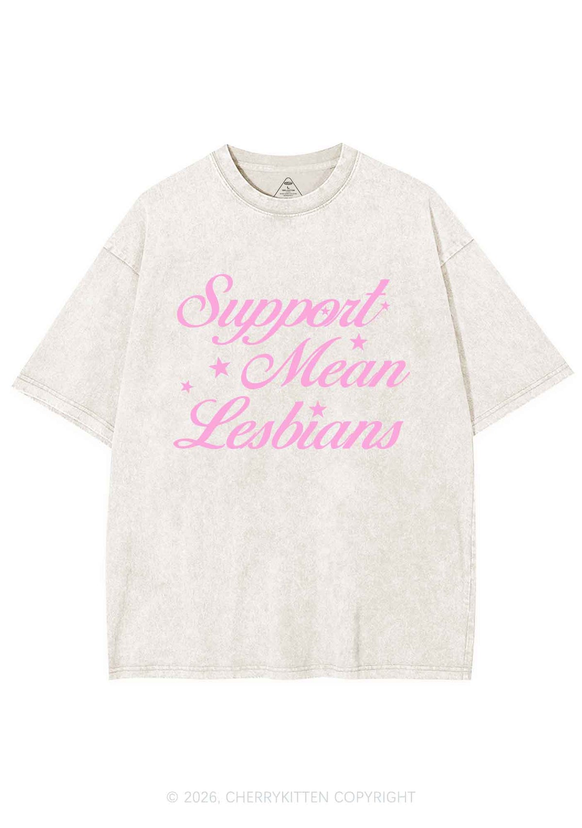 Support Mean Leabians Pride Y2K Shirts Washed Tee Cherrykitten