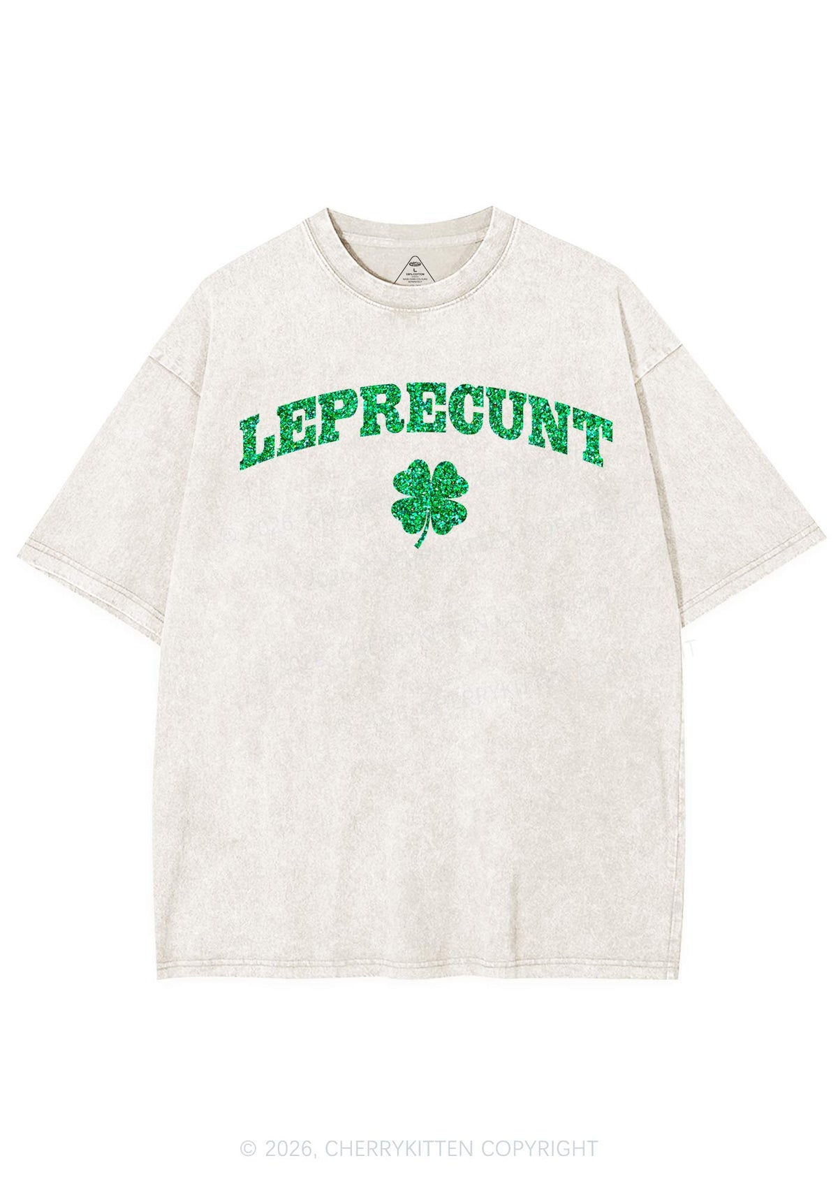 Glitter Leprecunt St Patricks Y2K Shirts Washed Tee Cherrykitten