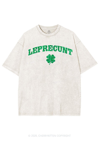 Glitter Leprecunt St Patricks Y2K Shirts Washed Tee Cherrykitten