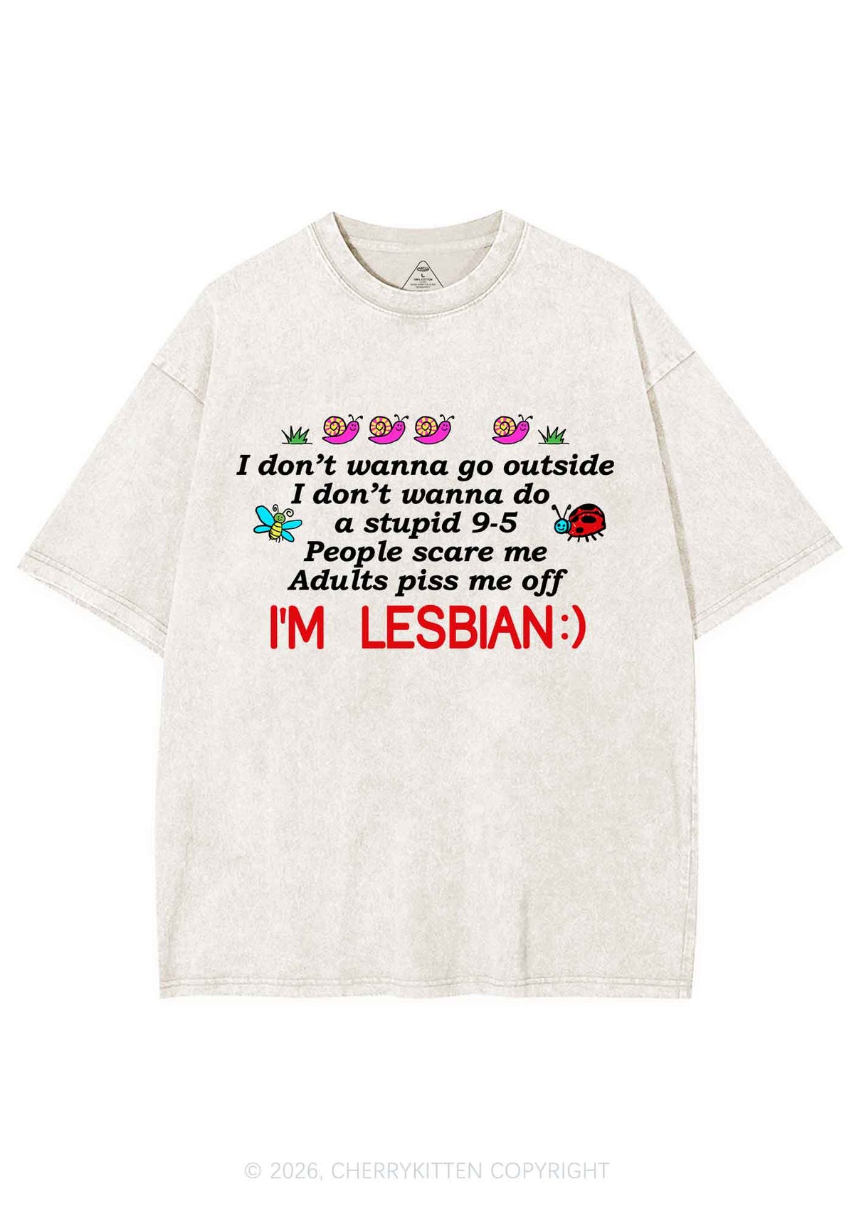 People Scare Me Im Lesbian Pride Y2K Shirts Washed Tee Cherrykitten