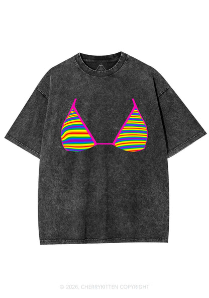 Rainbow Stripe Bra Pride Y2K Shirts Washed Tee Cherrykitten