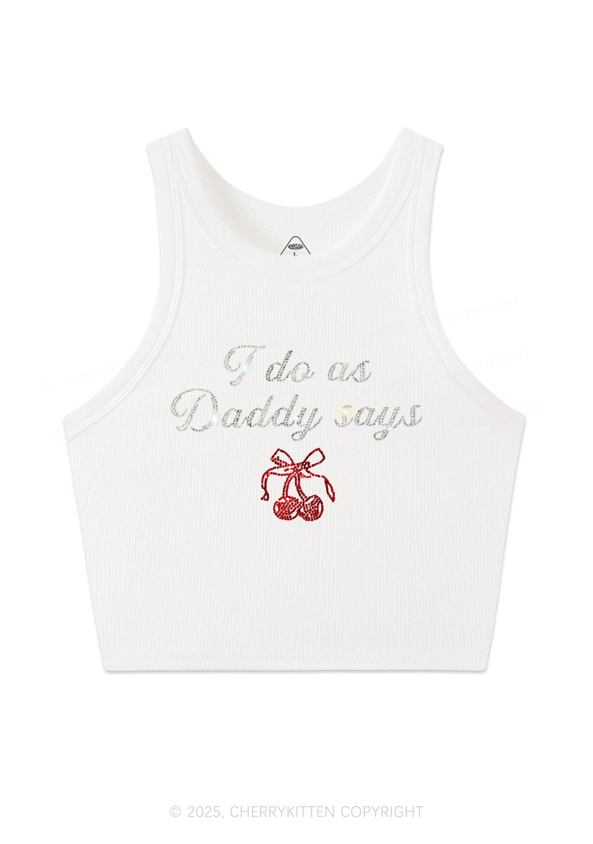 Rhinestone I Do As Daddy Says Y2K Crop Tank Top Cherrykitten