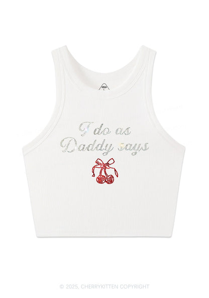 Rhinestone I Do As Daddy Says Y2K Crop Tank Top Cherrykitten