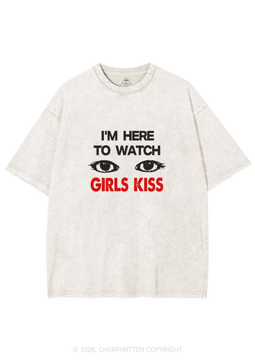 Im Here To Watch Girls Kiss Pride Y2K Shirts Washed Tee Cherrykitten