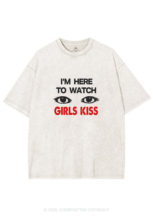 Im Here To Watch Girls Kiss Pride Y2K Shirts Washed Tee Cherrykitten