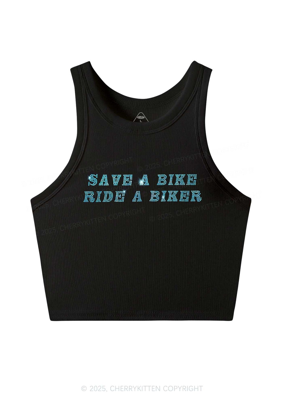 Rhinestone Save Bike Ride Biker Y2K Crop Tank Top Cherrykitten