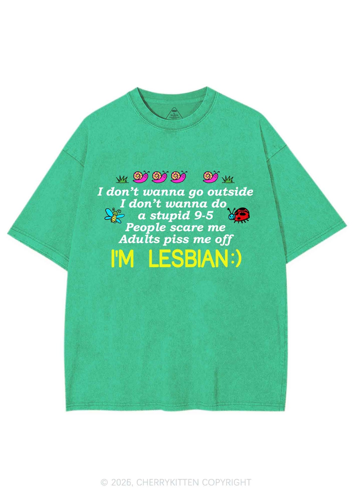 People Scare Me Im Lesbian Pride Y2K Shirts Washed Tee Cherrykitten