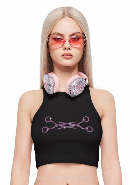 Rhinestone Pink Scissor Pride Y2K Crop Tank Top Cherrykitten