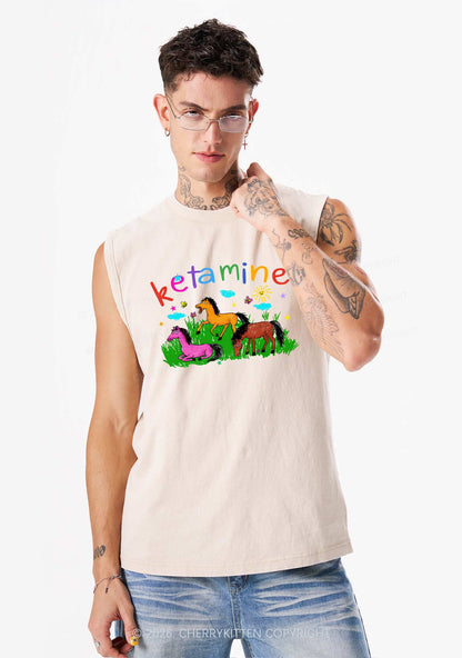Rainbow K Pony Y2K Washed Muscle Tank Cherrykitten