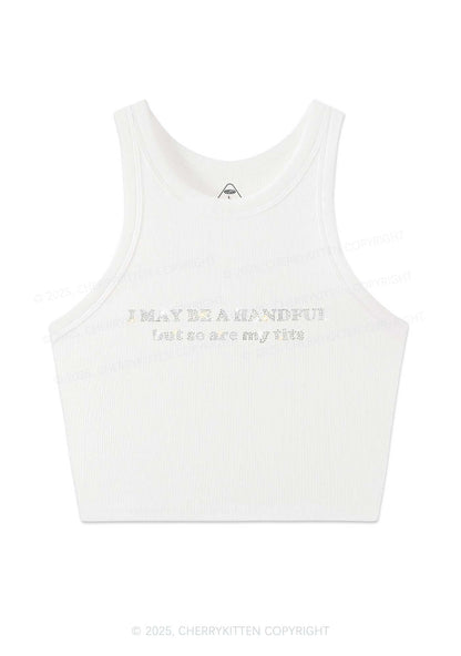 Rhinestone I May Be A Handful Y2K Crop Tank Top Cherrykitten