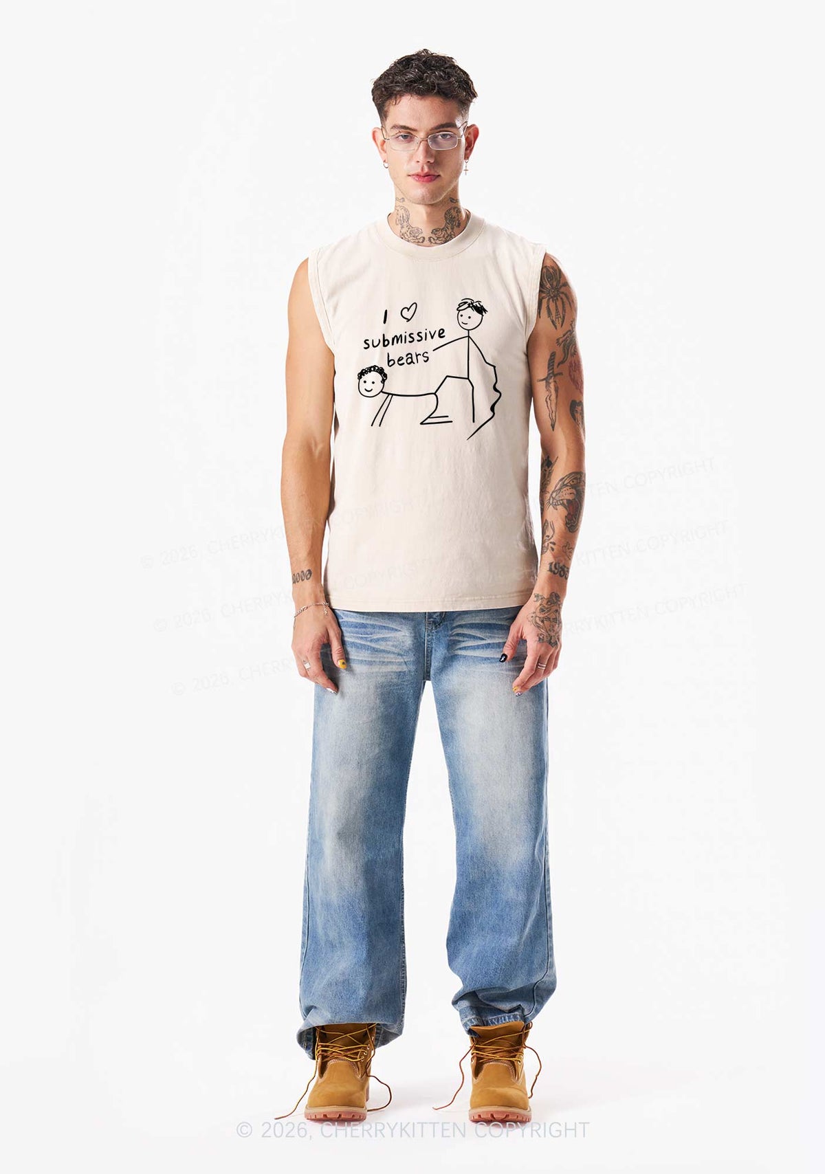 I Love S Bears Y2K Washed Muscle Tank Cherrykitten