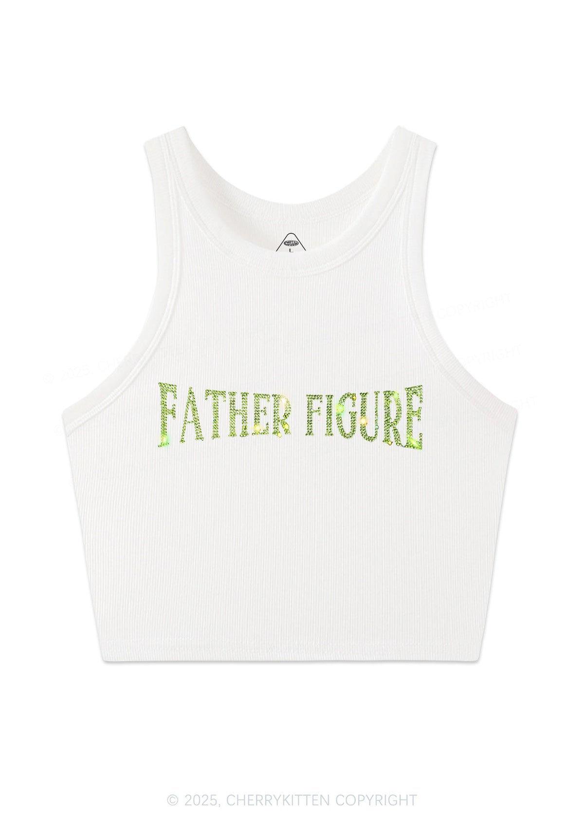 Rhinestone Father Figure Y2K Crop Tank Top Cherrykitten