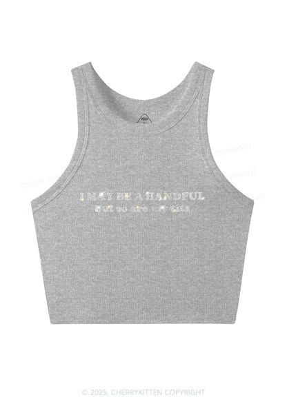 Rhinestone I May Be A Handful Y2K Crop Tank Top Cherrykitten