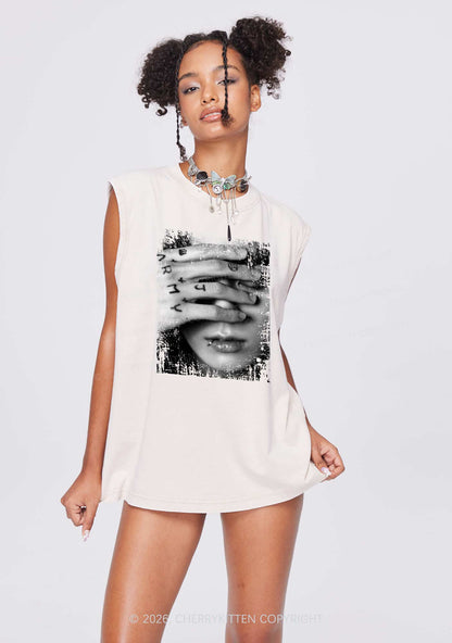 Tattoo Hand Portrait Kpop Y2K Washed Muscle Tank Cherrykitten
