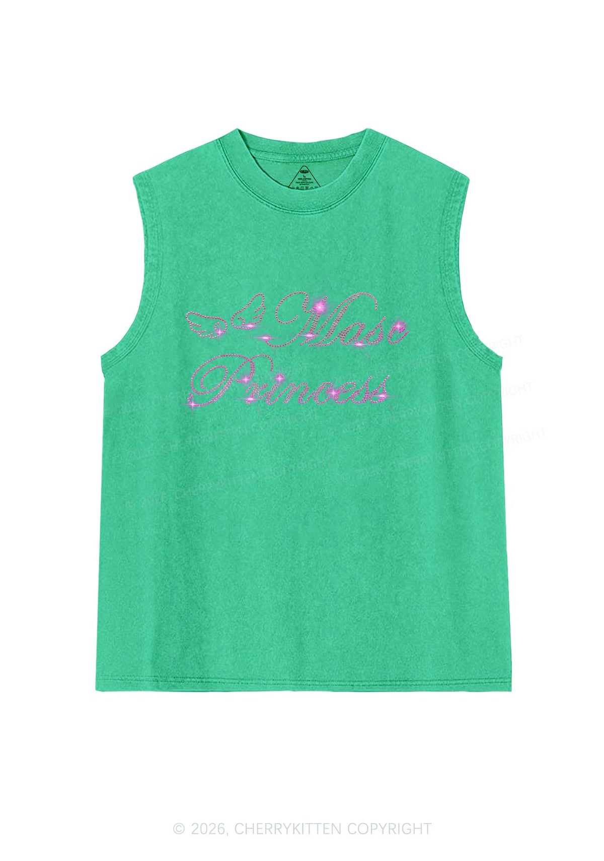 Rhinestone Masc Princess Pride Y2K Washed Muscle Tank Cherrykitten