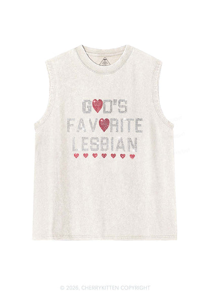 Rhinestone Gods Favorite Lesbian Pride Y2K Washed Muscle Tank Cherrykitten