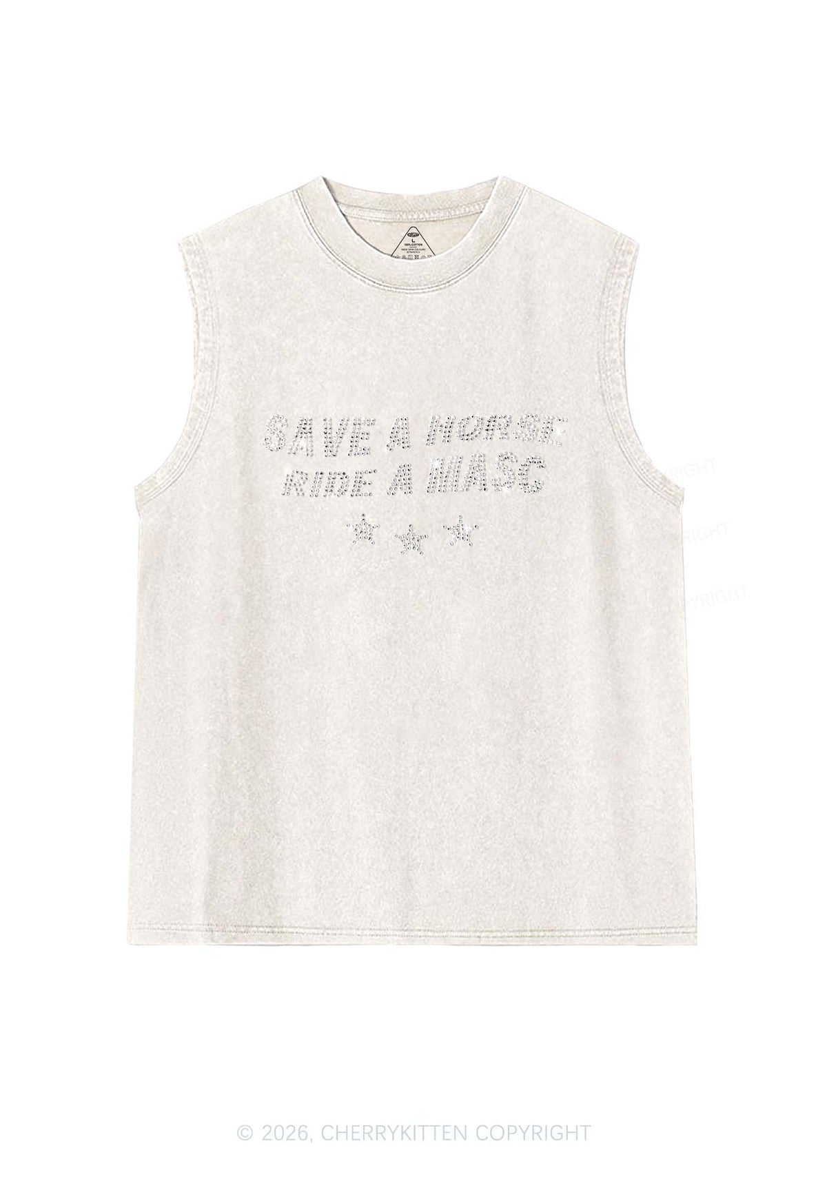 Rhinestone Ride A Masc Pride Y2K Washed Muscle Tank Cherrykitten