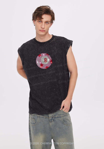 Rhinestone Pink Eight Ball Star Y2K Washed Muscle Tank Cherrykitten