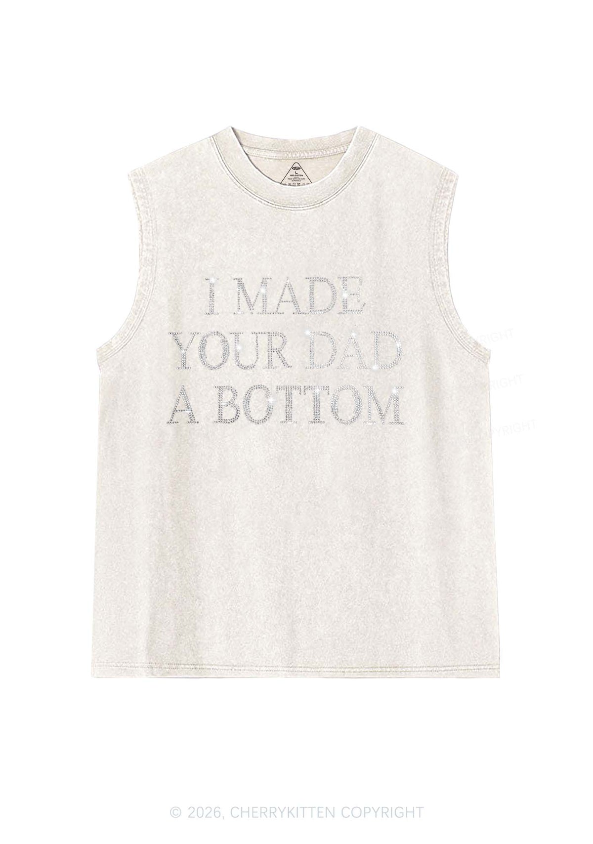 Rhinestone Made Your Dad A Bottom Pride Y2K Washed Muscle Tank Cherrykitten
