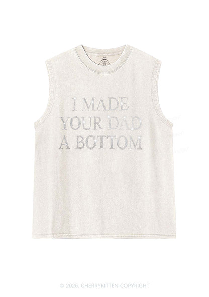 Rhinestone Made Your Dad A Bottom Pride Y2K Washed Muscle Tank Cherrykitten