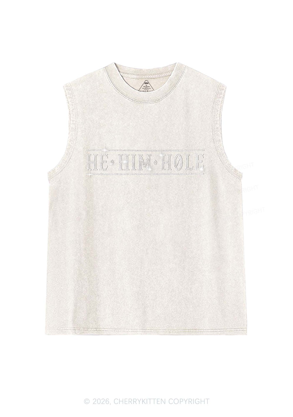 Rhinestone He Him Hole Pride Y2K Washed Muscle Tank Cherrykitten