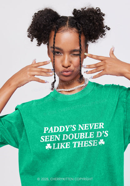 Paddys Never Seen Double D St Patricks Y2K Shirts Washed Tee Cherrykitten