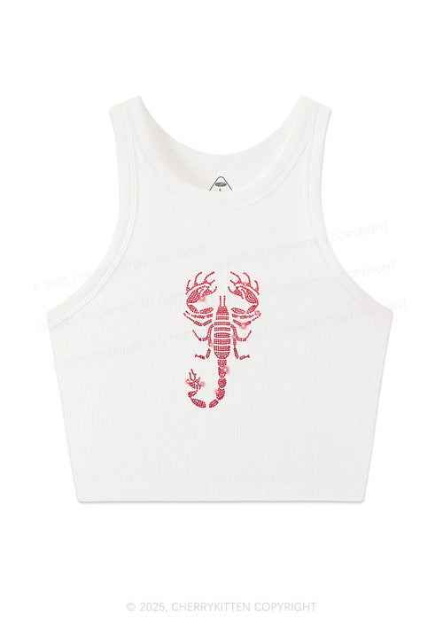 Rhinestone Red Scorpion Y2K Crop Tank Top Cherrykitten