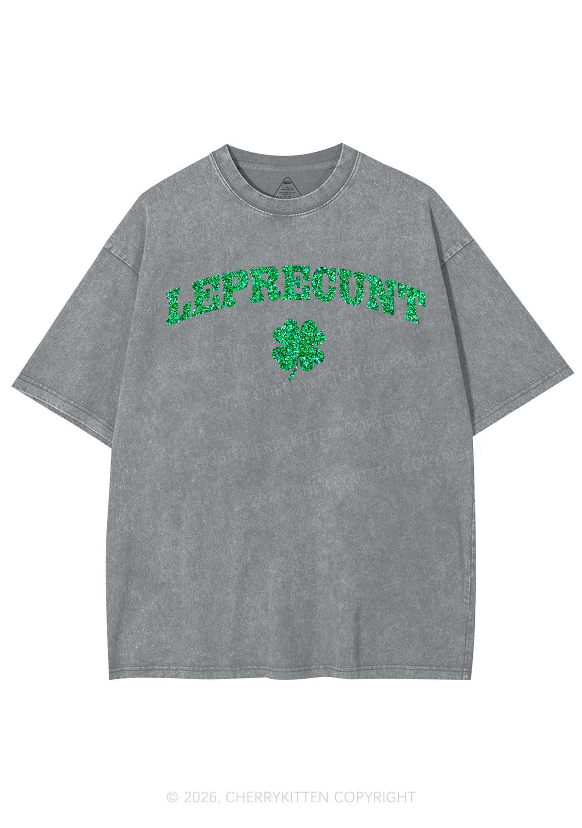 Glitter Leprecunt St Patricks Y2K Shirts Washed Tee Cherrykitten