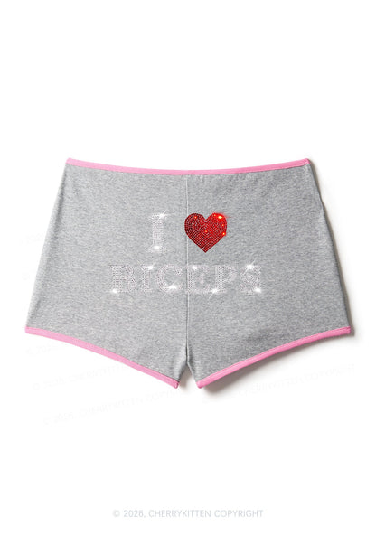 Rhinestone I Love Biceps Y2K Booty Shorts Cherrykitten