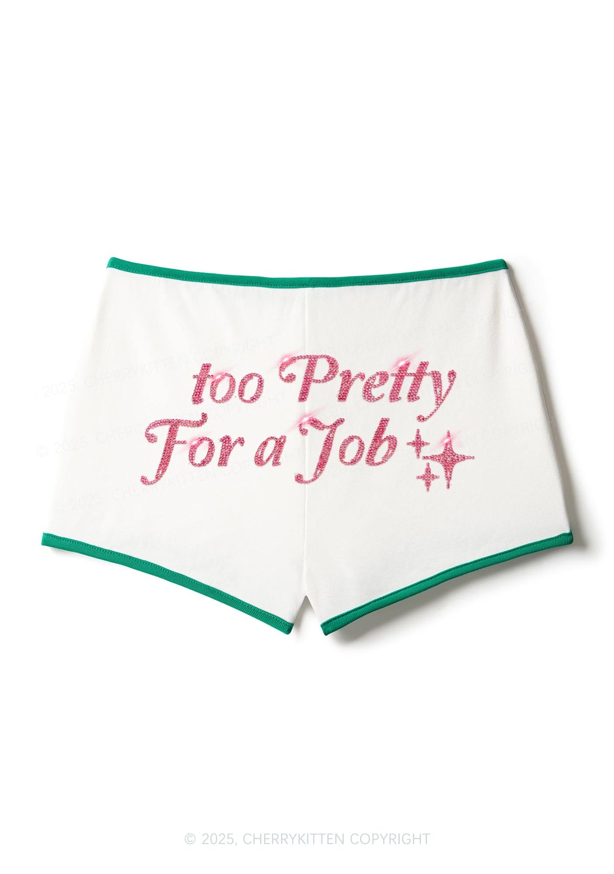 Rhinestone Too Pretty For Job Y2K Booty Shorts Cherrykitten