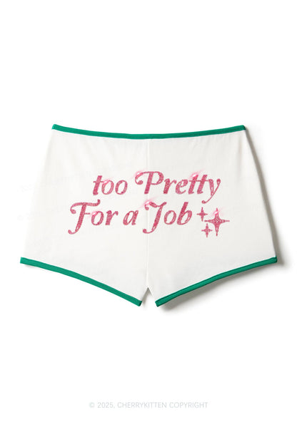 Rhinestone Too Pretty For Job Y2K Booty Shorts Cherrykitten
