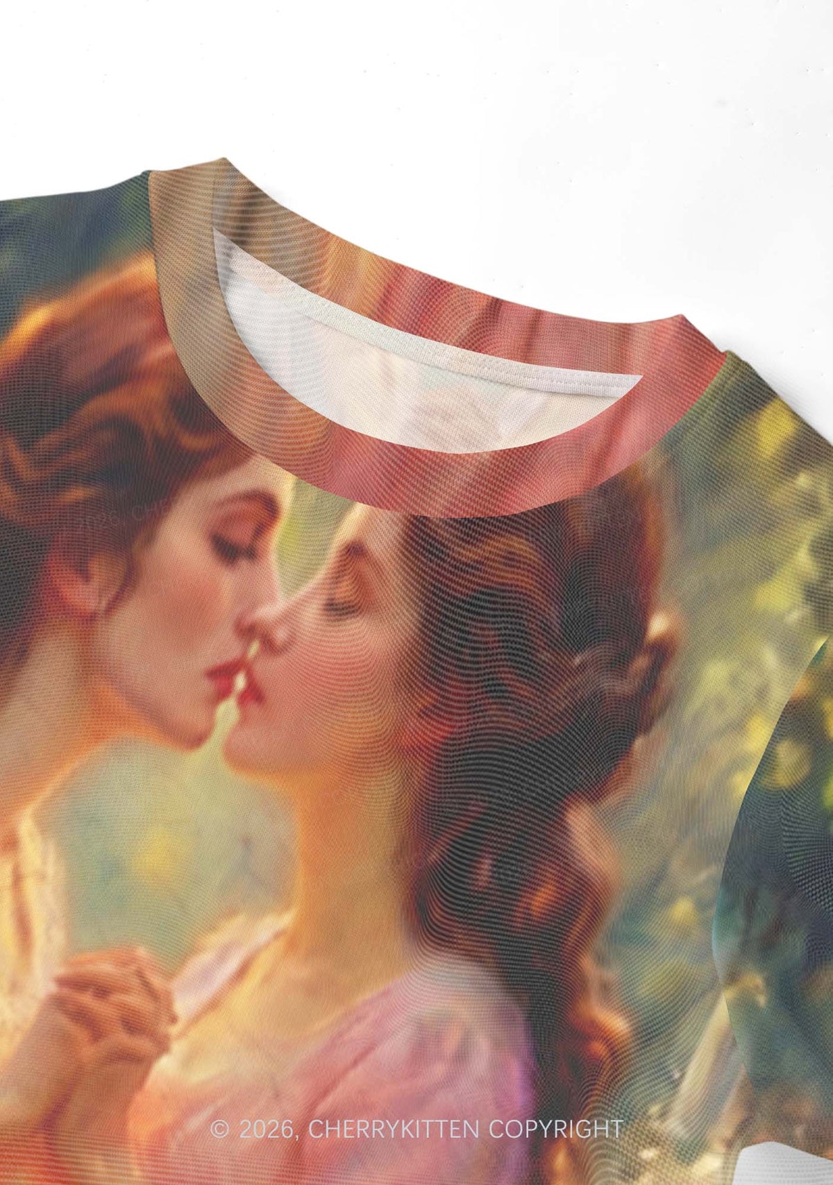 Girls Holding Hands Kissing Pride Y2K Mesh Crop Top Cherrykitten