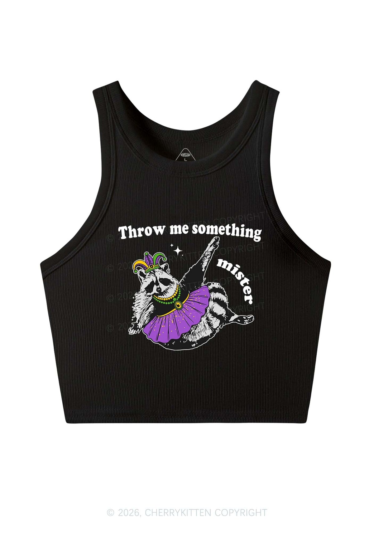 Throw Me Something Mister Raccoon Y2K Crop Tank Top Cherrykitten