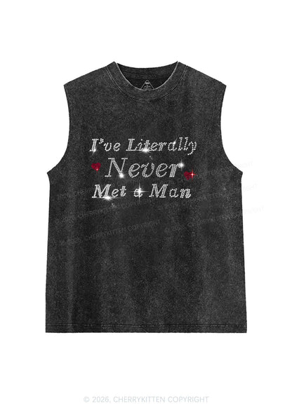 Rhinestone Never Met A Man Pride Y2K Washed Muscle Tank Cherrykitten
