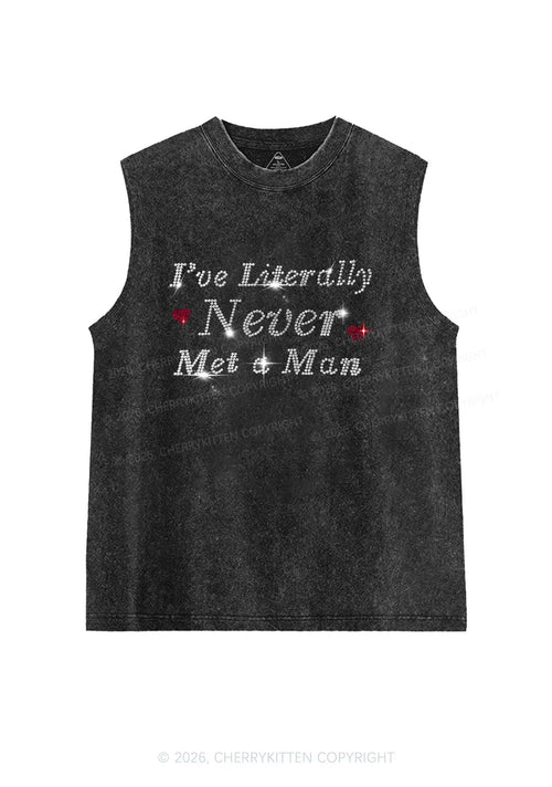 Rhinestone Never Met A Man Pride Y2K Washed Muscle Tank Cherrykitten
