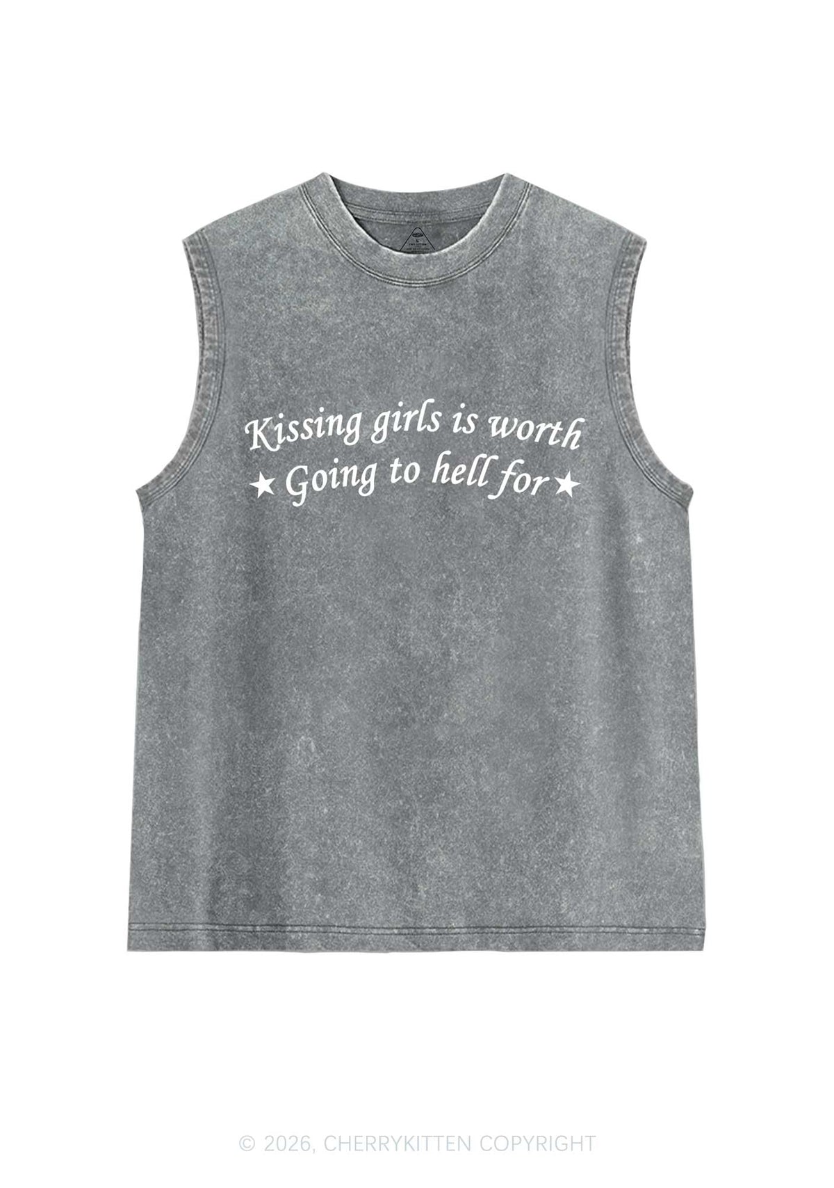 Kissing Girls Is Worth Pride Y2K Washed Muscle Tank Cherrykitten