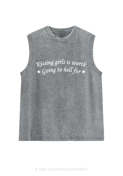 Kissing Girls Is Worth Pride Y2K Washed Muscle Tank Cherrykitten
