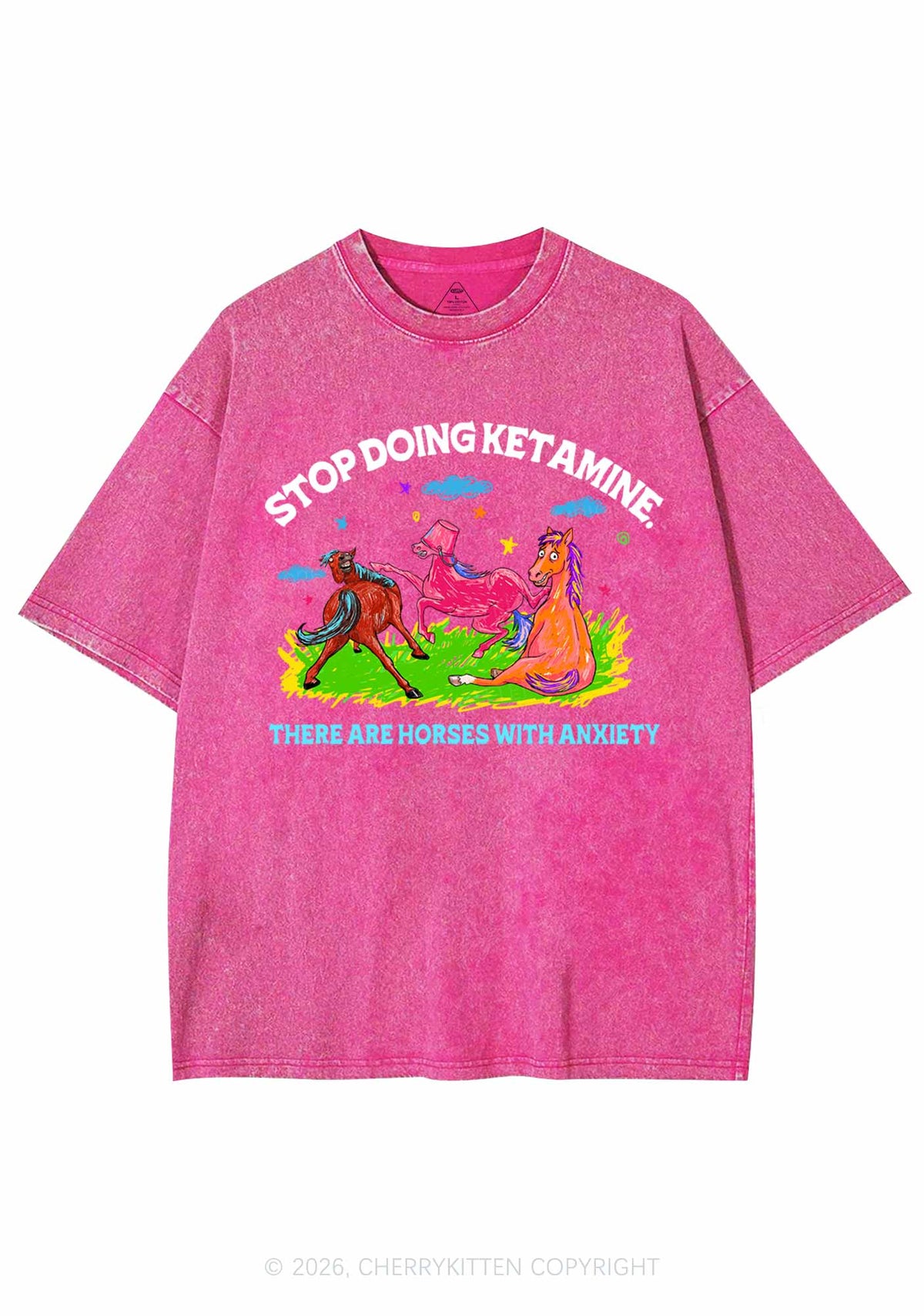 Horses With Anxiety Y2K Shirts Washed Tee Cherrykitten