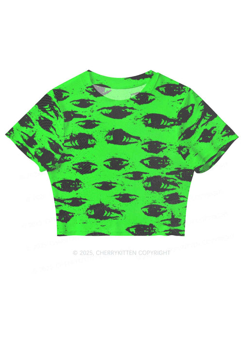 Eyes On Bright Green Y2K Mesh Crop Top Cherrykitten