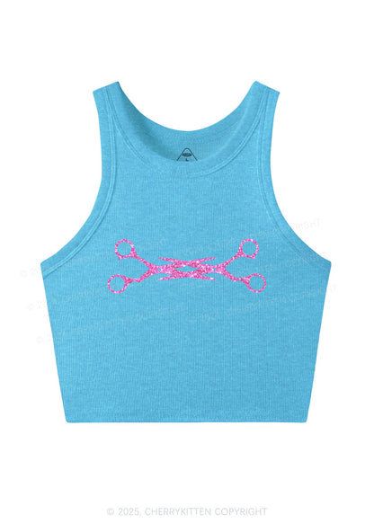 Glitter Pink Scissor Pride Y2K Crop Tank Top Cherrykitten