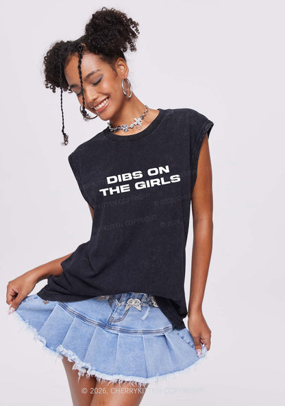 Dibs On The Girls Pride Y2K Washed Muscle Tank Cherrykitten