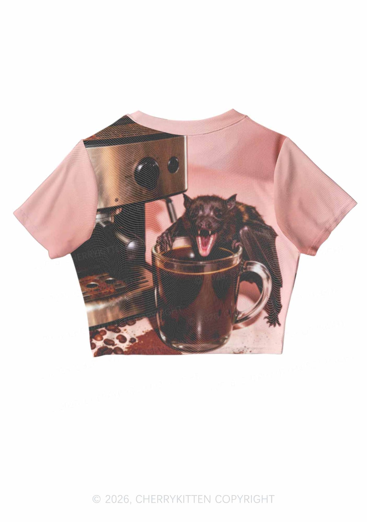 Halloween Bat Coffee Y2K Mesh Crop Top Cherrykitten