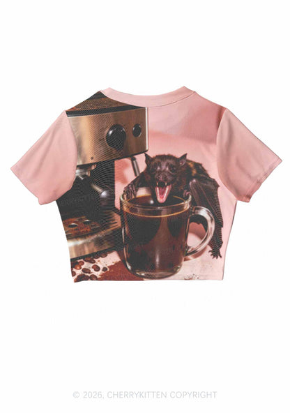 Halloween Bat Coffee Y2K Mesh Crop Top Cherrykitten