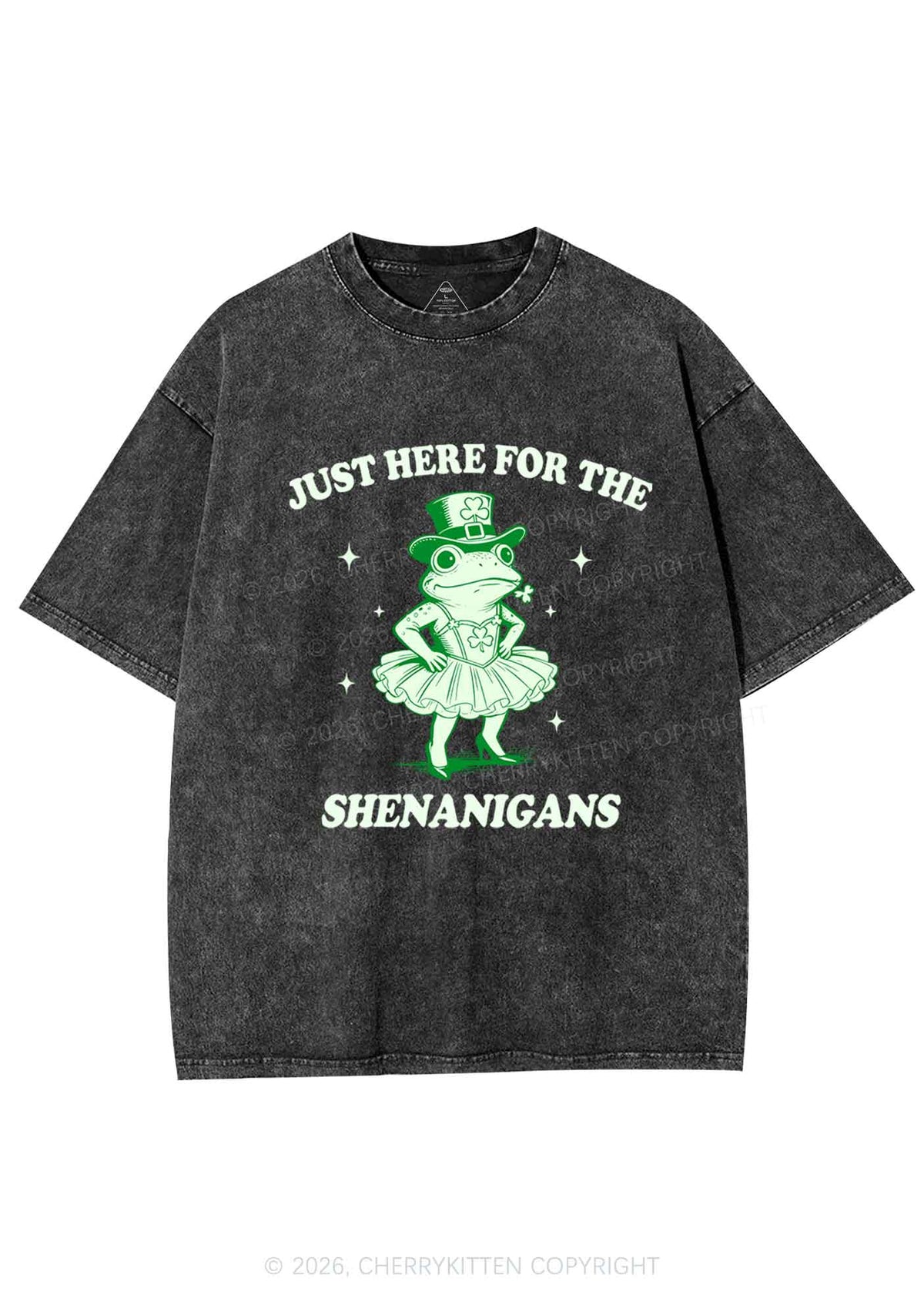Just Here For The Shenanigans St Patricks Y2K Shirts Washed Tee Cherrykitten