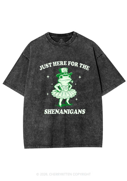 Just Here For The Shenanigans St Patricks Y2K Shirts Washed Tee Cherrykitten