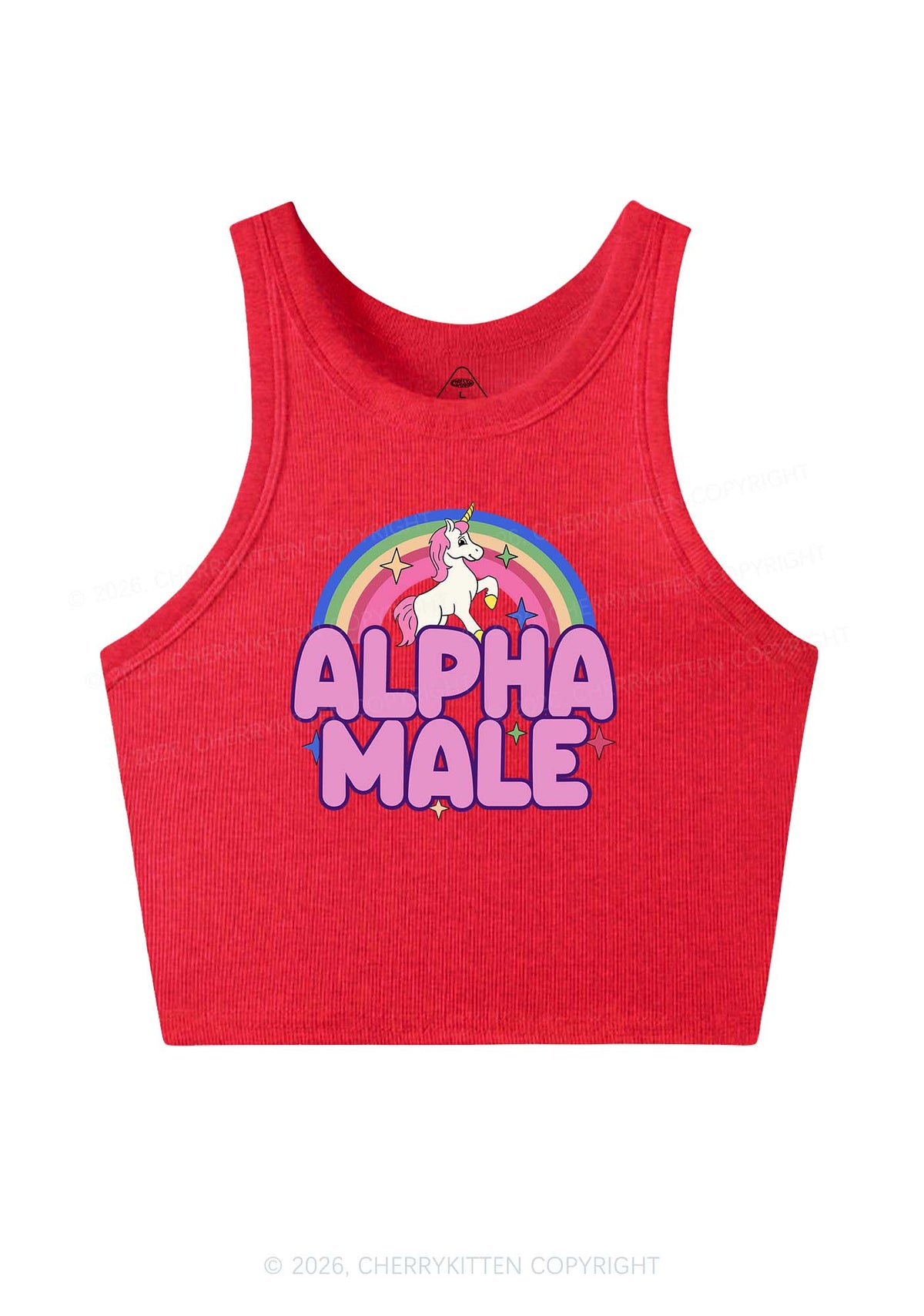 Rainbow Unicorn Alpha Male Y2K Crop Tank Top Cherrykitten