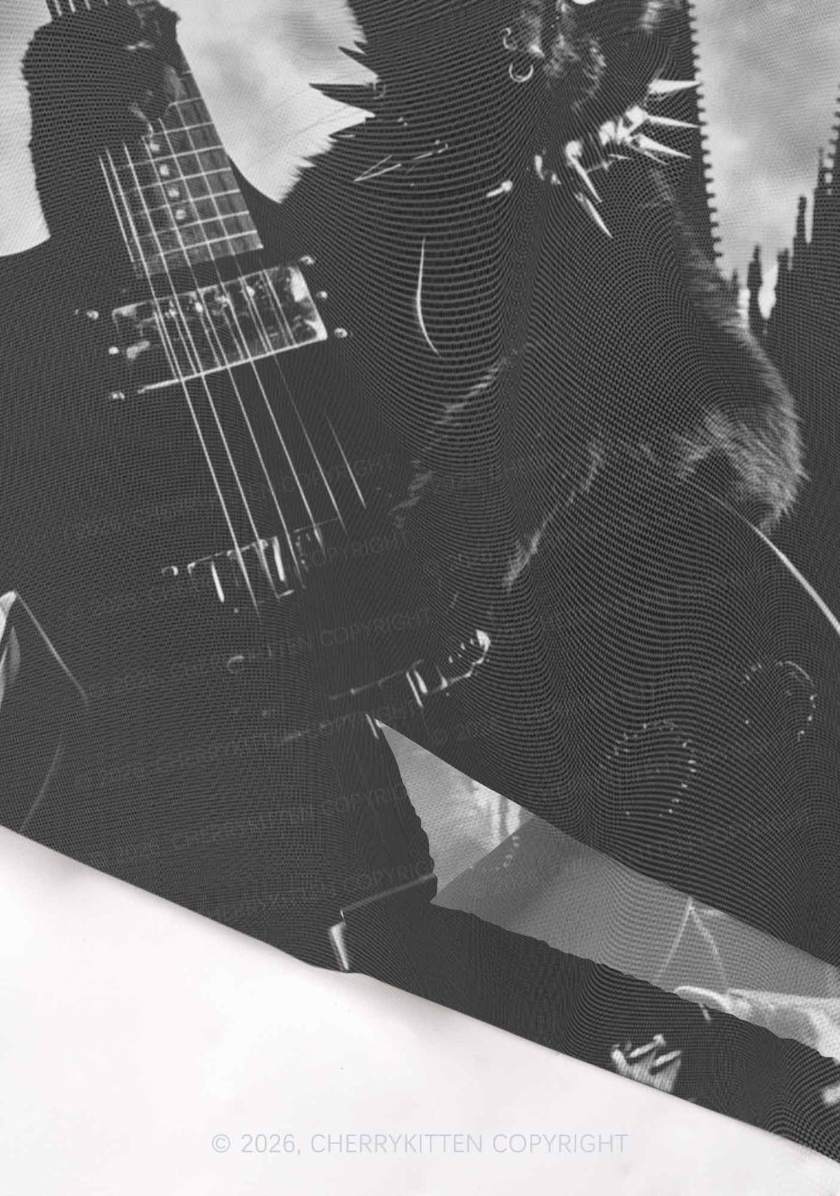 Halloween Guitar Black Cat Y2K Mesh Crop Top Cherrykitten