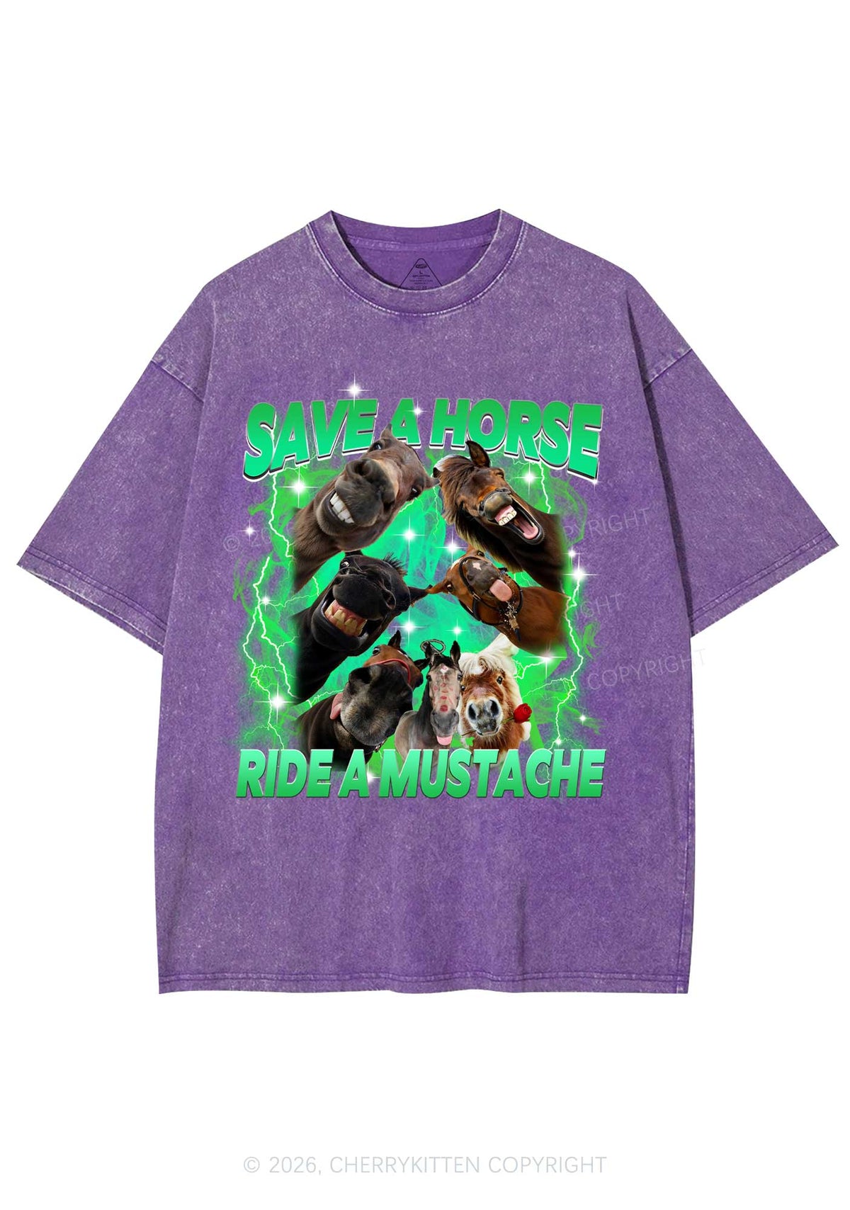 Save Horse Ride Mustache Y2K Shirts Washed Tee Cherrykitten